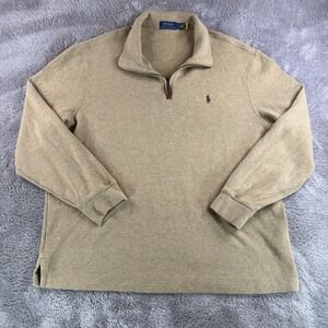 Polo Ralph Lauren Quarter 1/4 Zip Sweater Men's XL Tan Pony Logo Cotton Pullover